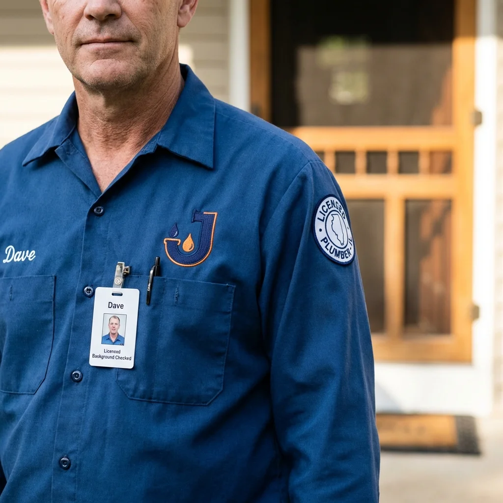 Licensed plumber showing ID badge in Frankfort, IN