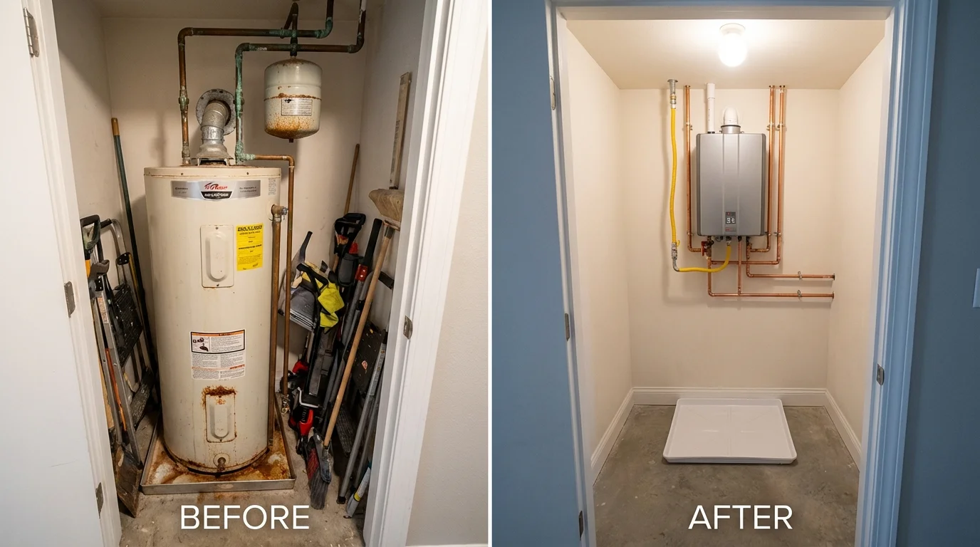 Tank water heater versus wall-mounted tankless unit comparison for Frankfort, IN homeowners
