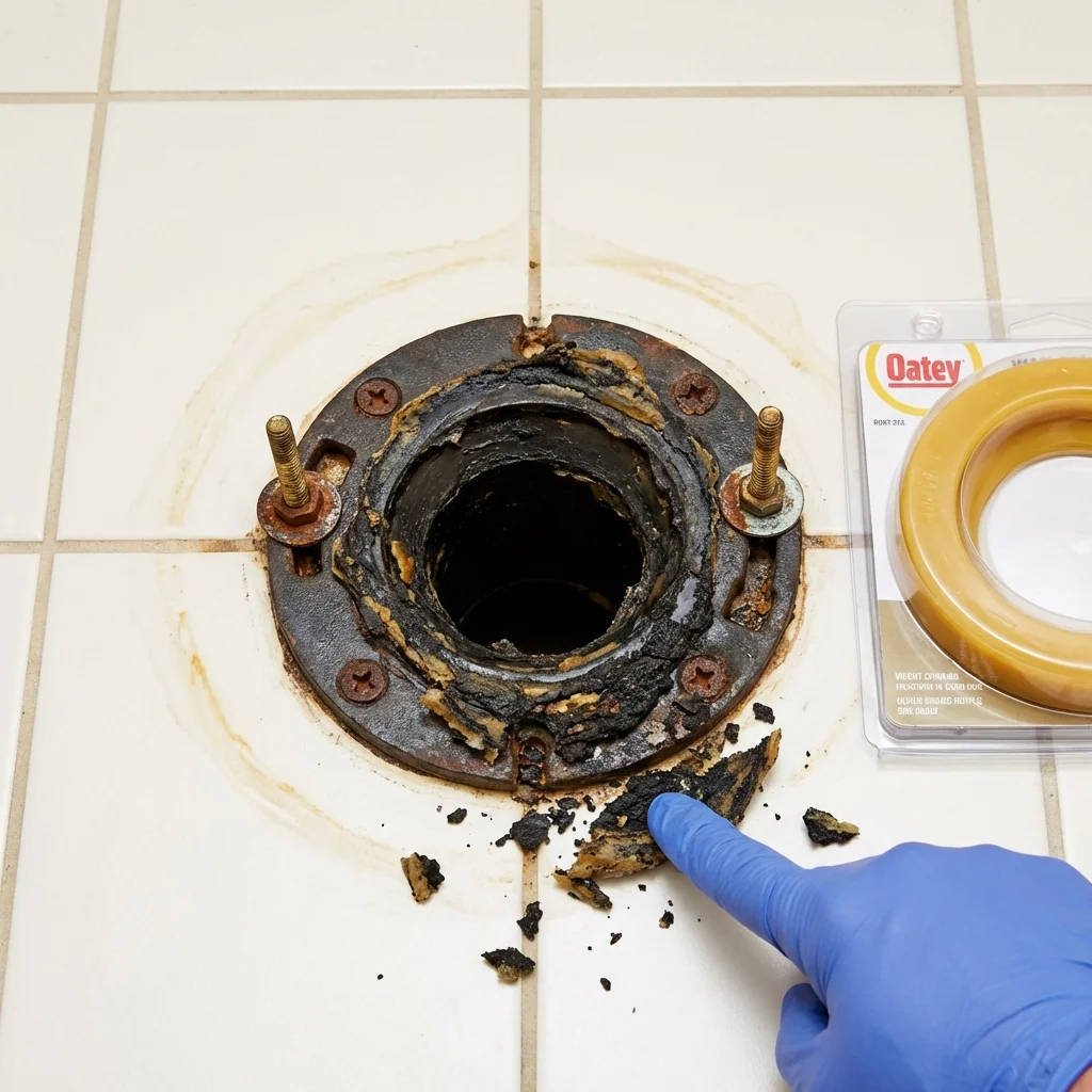 Failed wax ring showing water seepage at the base of a toilet in a Frankfort, IN home